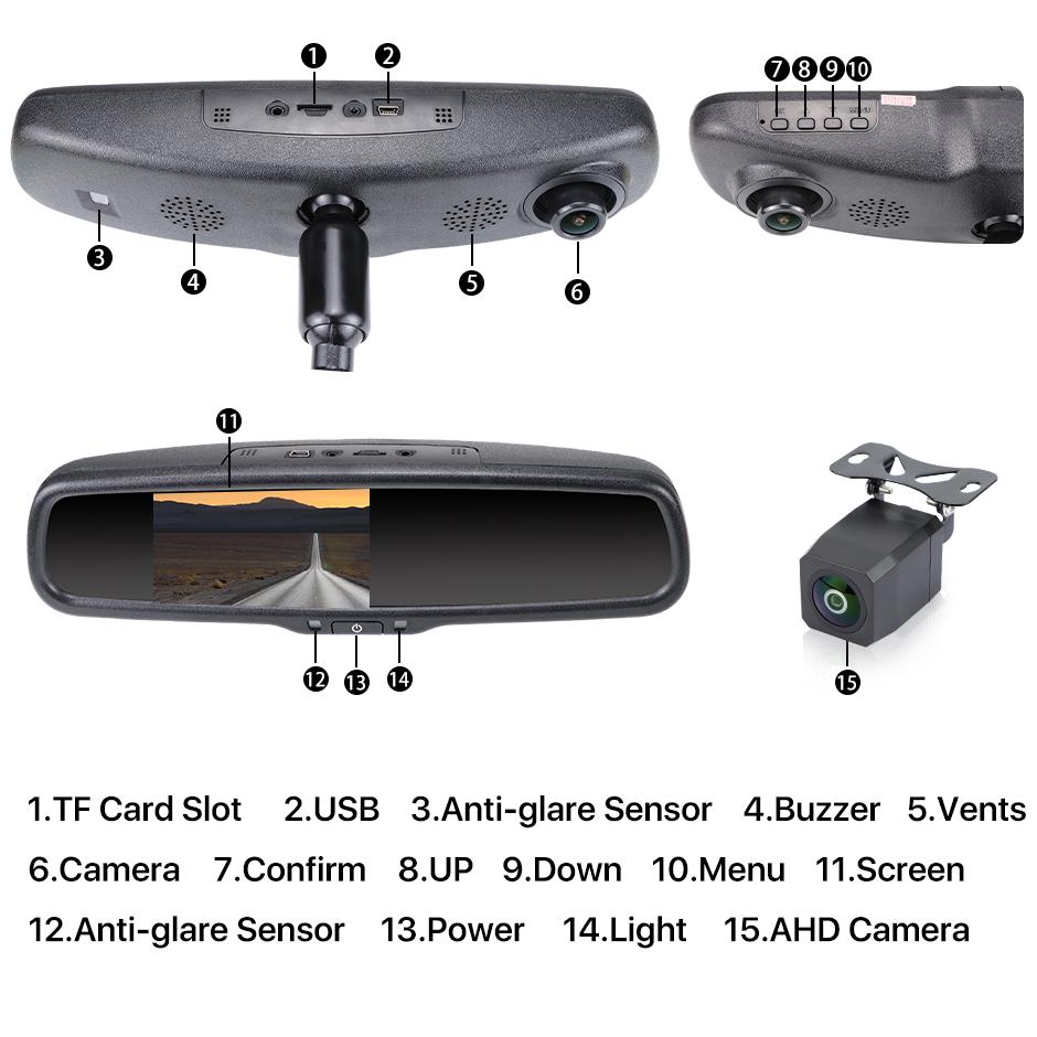 Original Bracket 5" WiFi AHD 1080P Electronic Auto Dimming Anti-glare Rearview Mirror Monitor With DVR Recorder ADAS BSD Alarm