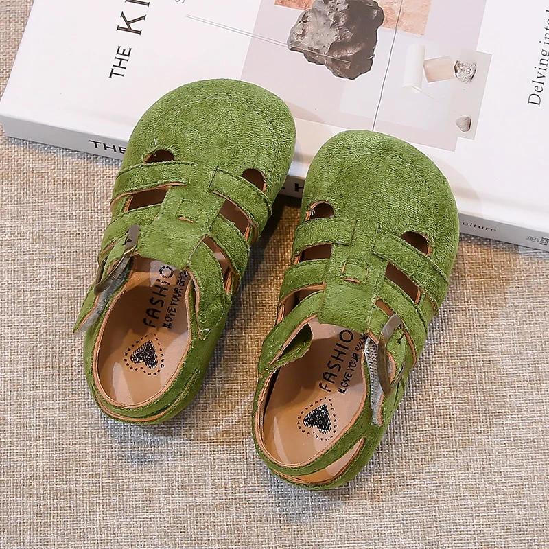 Wildledersandalen für Mädchen, rutschfeste Sohle, römische Kleinkindschuhe mit Pastellfarben, Prinzessin, Strand, Garten, Barfußschuhe 4-6 Jahre
