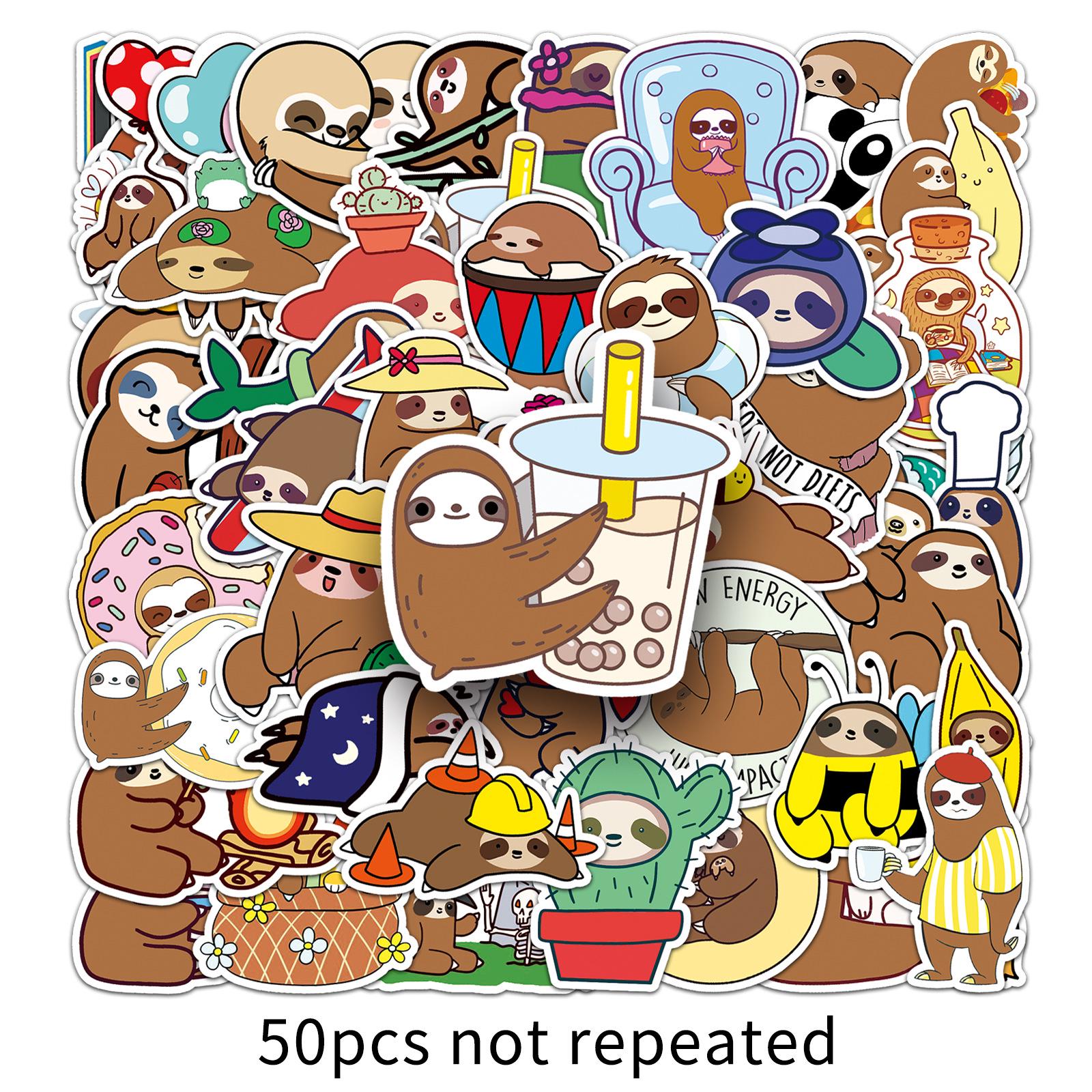 50 Cute Sloth Stickers: Waterproof Cartoon Pet Decorations for Phone, Water Bottle, Diary