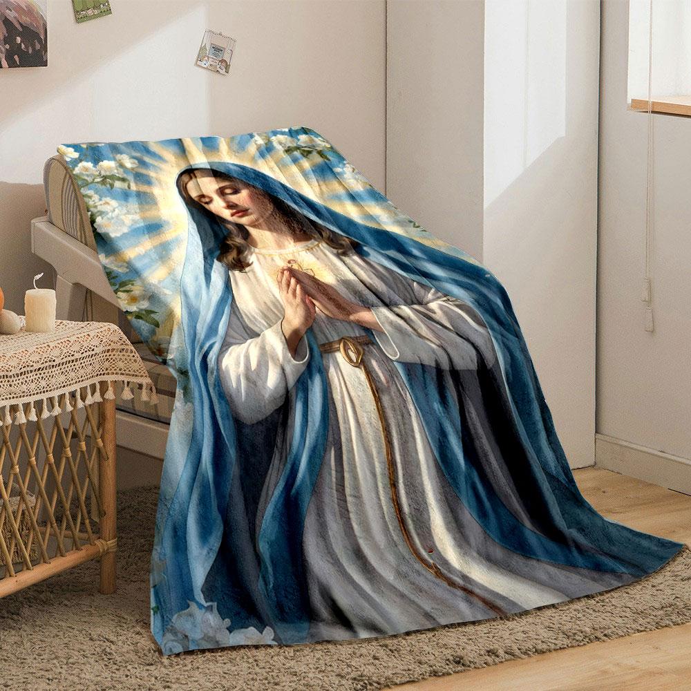 Blessed Virgin Mary Prayer Floral Blanket  Printed Blanket for Living Room Bed Couch lunch break Soft Cozy Blanket for Friend's festival Gift