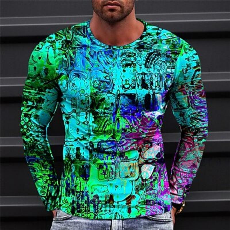 Abstraktes Designer Casual Herren 3D-Druck T-Shirt Tee Grafik T-Shirt Langarm Rundhals Shirt Frühling Herbst Kleidung