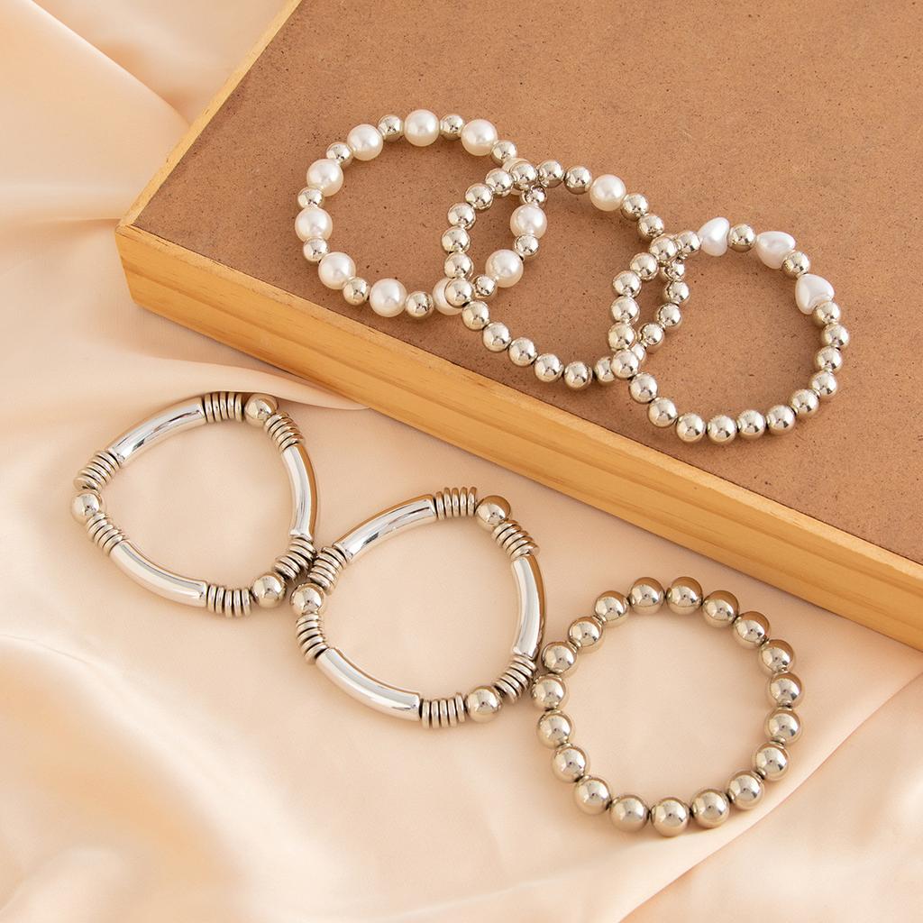 Beaded Love Pendant Stacked Bracelet Female Punk Style Elastic Round Bead Simple Bracelet Bracelet