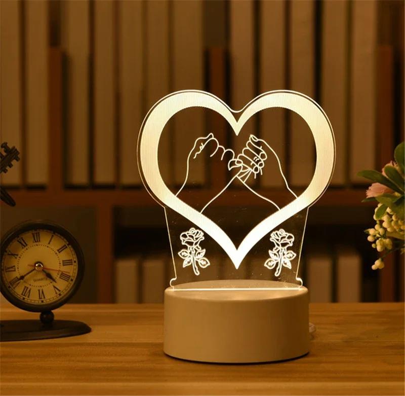 Heart Love Acrylic 3D Night Light USB DIY Kids Bedroom Night Lamp for Valentine's Day Decor Christmas Wedding Cute Gifts 2023
