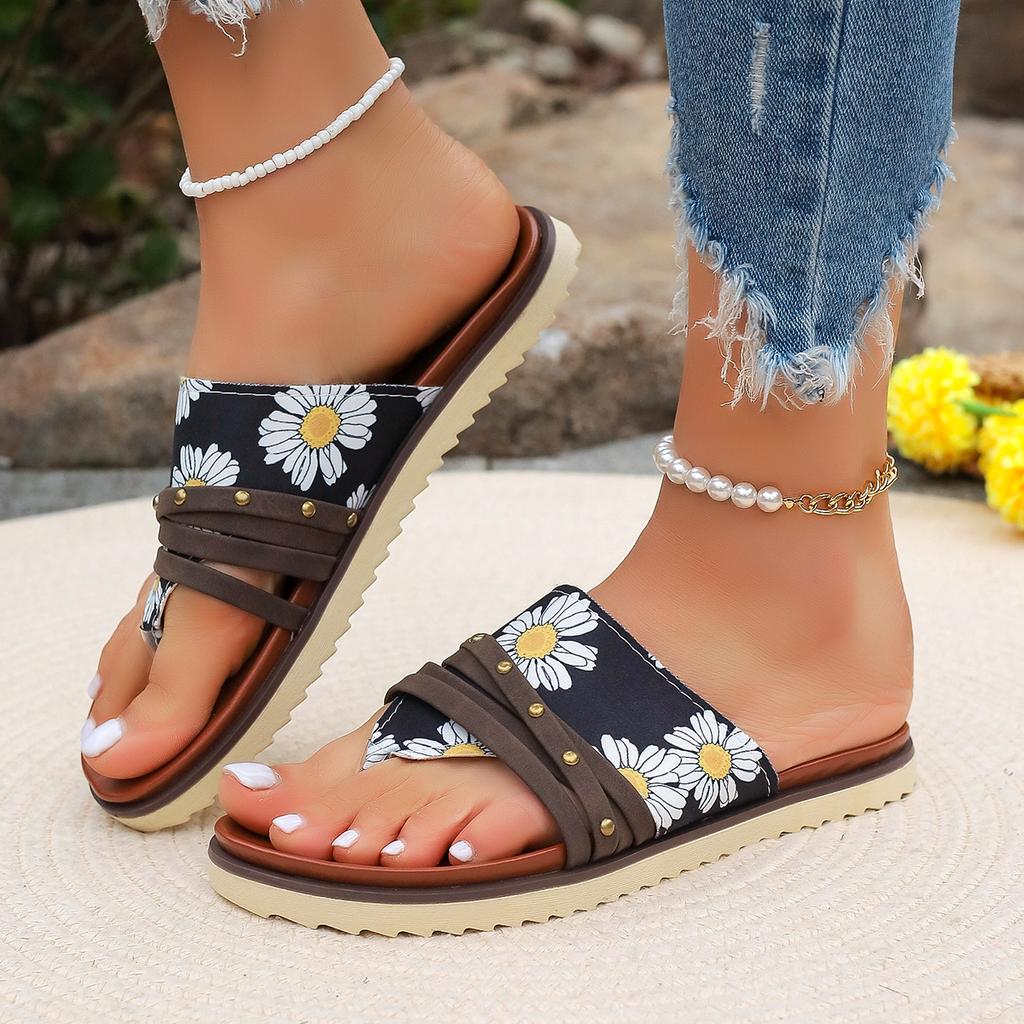 Fashion 2024 Fashion Flip Flop Women's Shoes Summer Daily Casual Mixed Color Printed Slippers