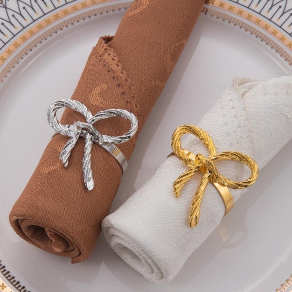 6 Pieces Zinc Alloy Bow Knot Napkin Rings Sturdy Elegant Napkin Buckle Decorative Multi-functional Metal Napkin Holder