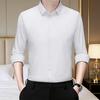Men Shirt Lapel Long Breasted Shirt Color Elastic Fabric Tops Pure Sleeve Single Lightweight Breathable Shirt