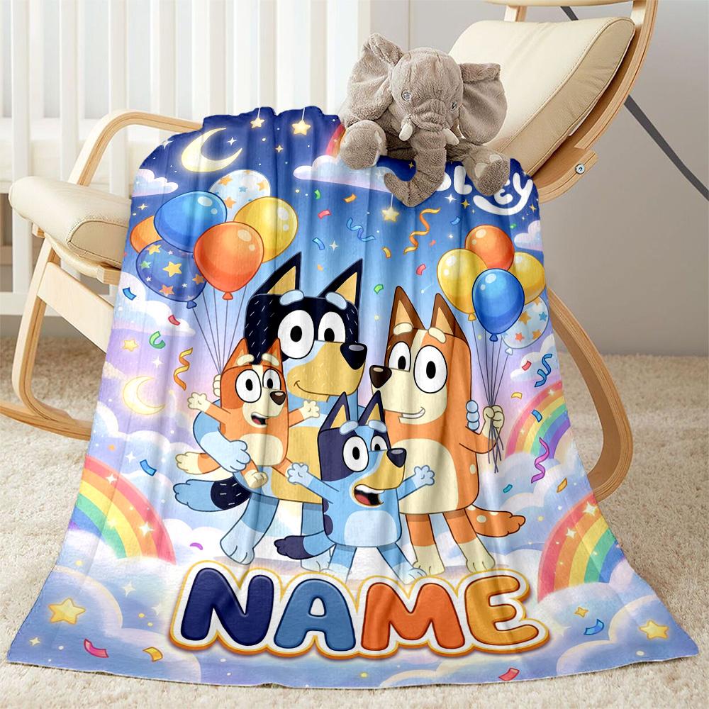 Bluey's Colorful Adventure Personalized Name Blanket Cozy Personalized Blanket Soft & Cozy Versatile for Nap Couch Picnics Chair