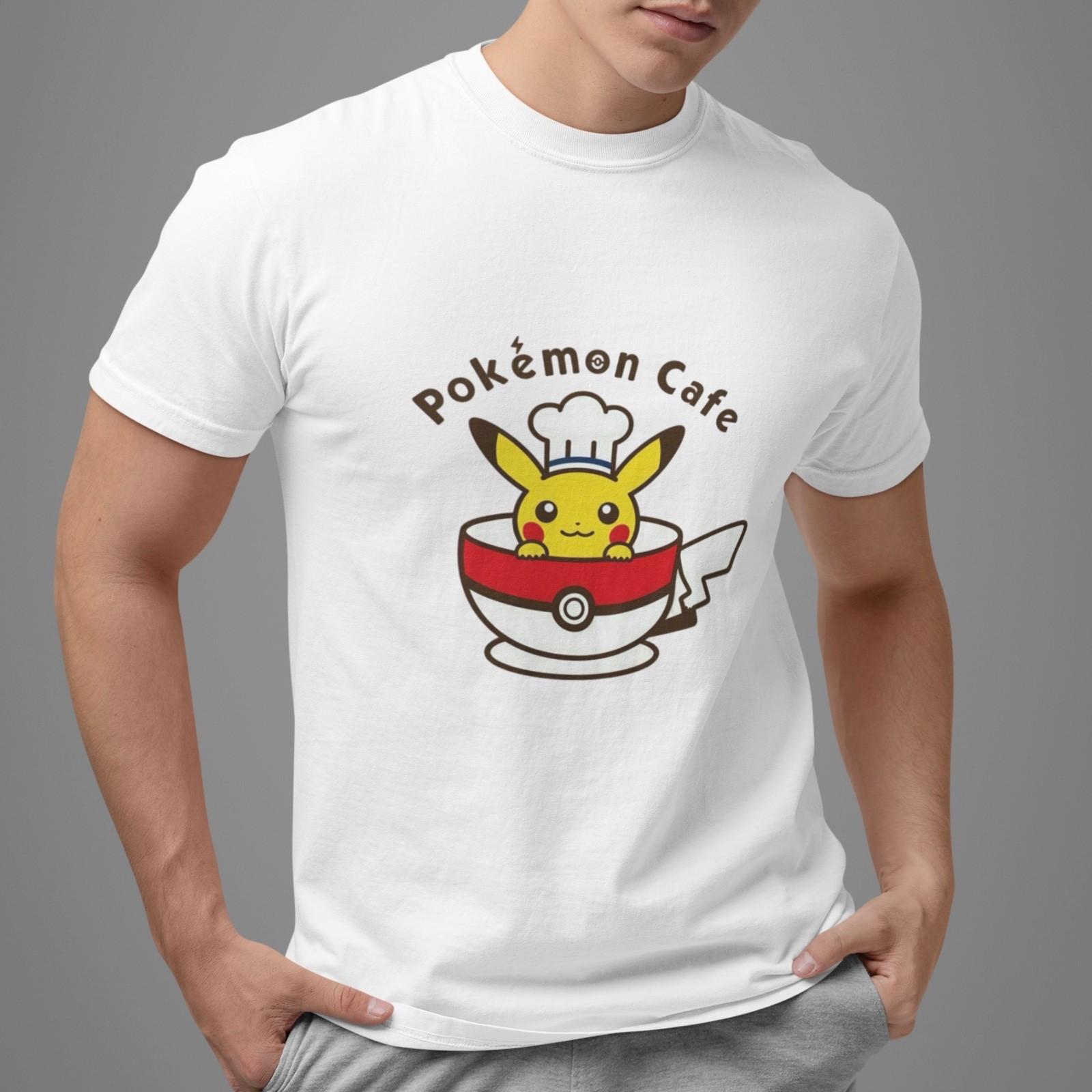 Pokemon Pikachu Cafe T-Shirt Cute Chef Graphic Tee Kawaii Anime Japan Style Top M