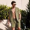 Summer Men's Cotton Linen Shirt Set Men's Casual Outdoor 2-Piece Suit and Home Clothes Pajamas Comfy Breathable Beach Short Sleeve Sets