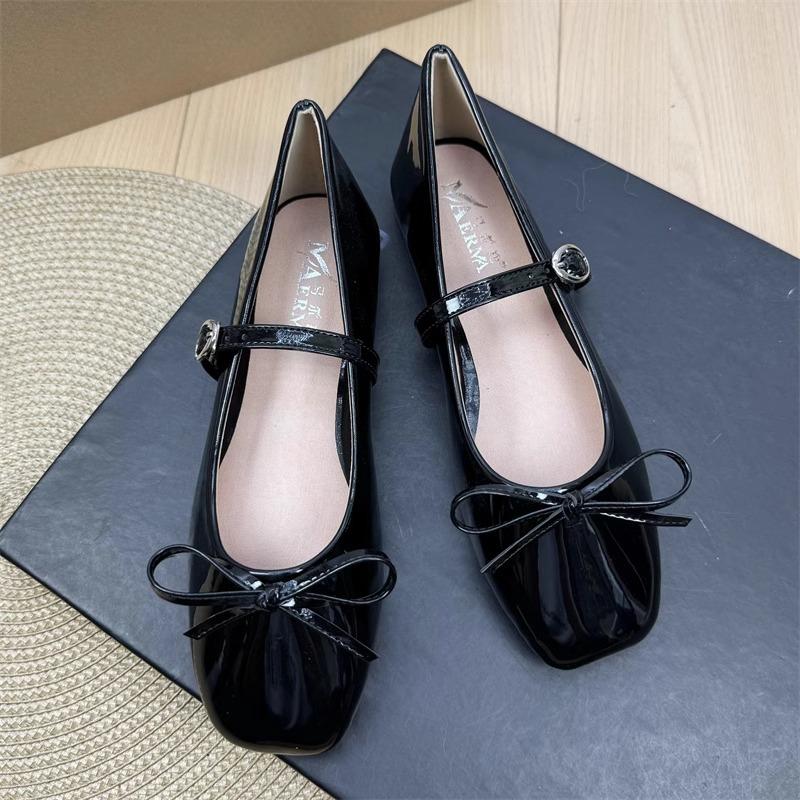 Fashion Flat Shoes for Women's Spring Autumn Square Toe Bow Mary Jane Shoes Women's Patent Leather Casual Women's Shoes Large Size 43 44