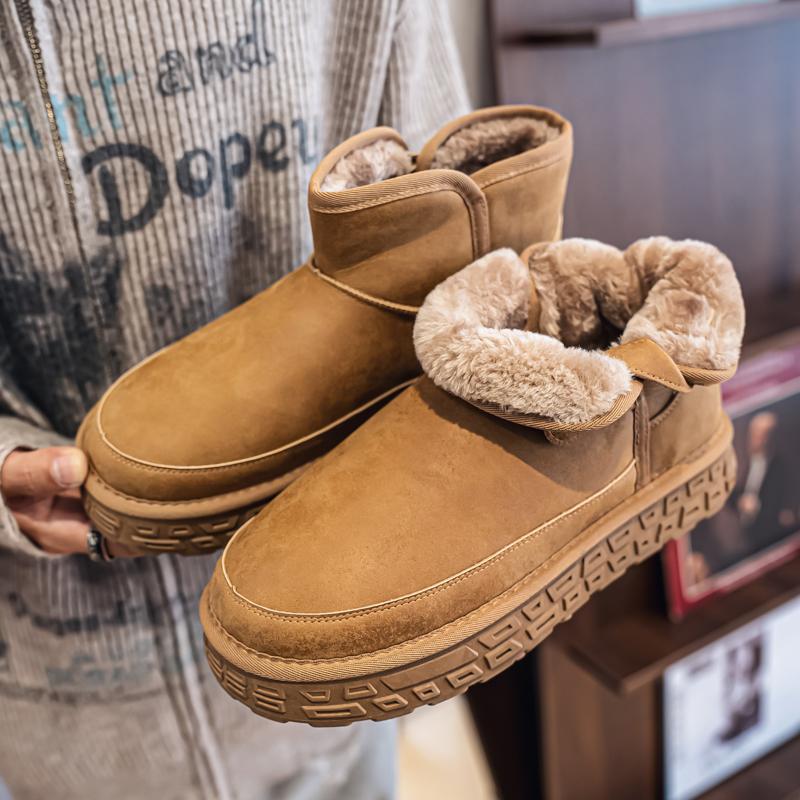Men's Snow Boots Autumn and Winter Warm Fur-Lined Thickened Mid-Calf Cotton Shoes Thickened Bakers Fashion Sneakers Casual Shoes