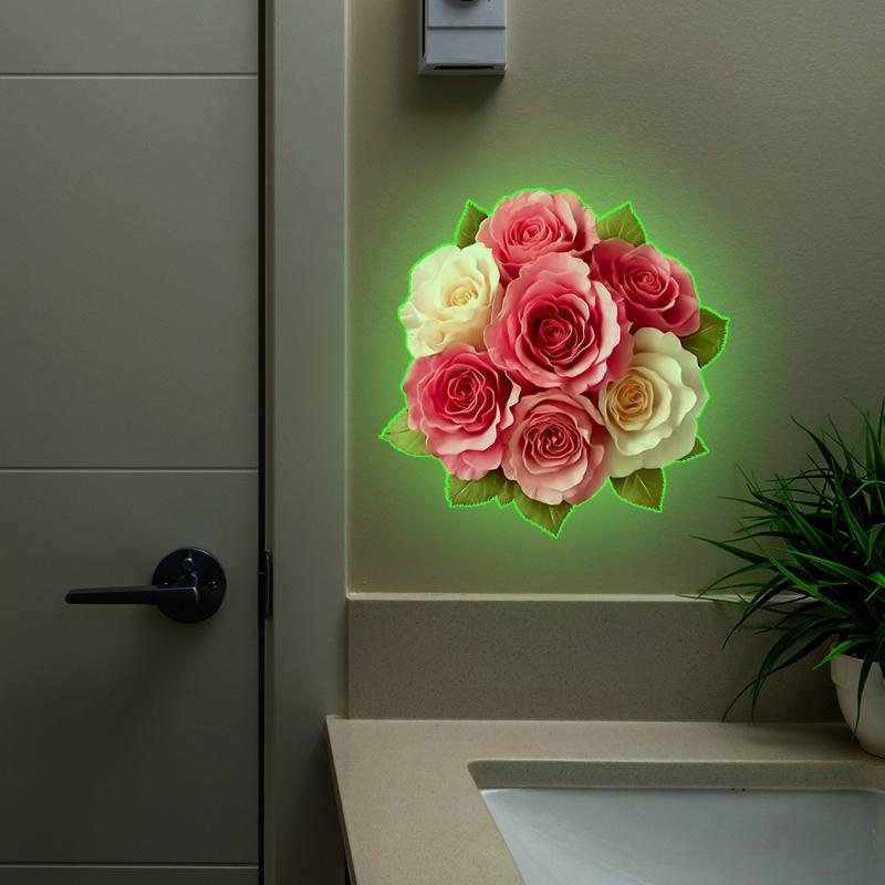 Ljusblommig Toalettklistermärke Nattlampa Blommig Väggdekal Badrum Sovrumsklistermärke Självhäftande PVC Vattentät Heminredning
