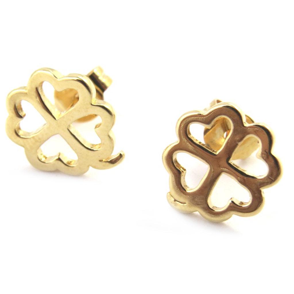 Les Trésors De Lily [M6710] - Gold Plated '4 Leaf Clovers' Earrings