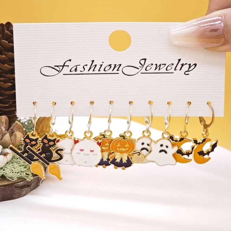Fashionable Halloween Pumpkin Black Cats Dangle Earrings Festival Charm Syurdy Alloy Jewelry Accessory for Parties
