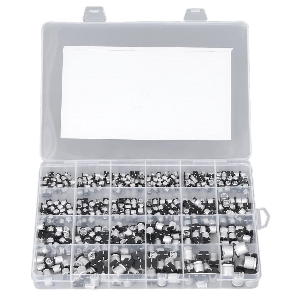 400Pcs 24 Values Electrolytic Capacitor Black SMD Aluminum Electrolytic Capacitors Assortment Kit