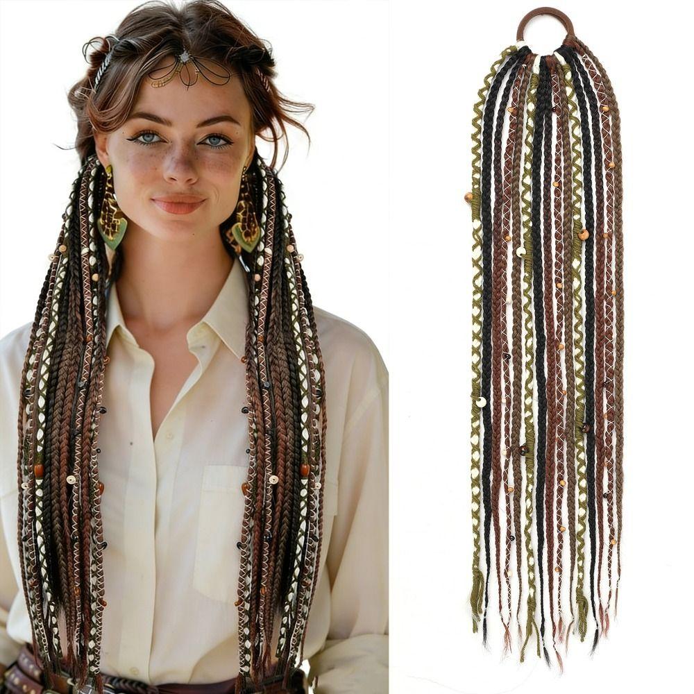 15Strands Bohemian Style Braided Ponytail Wig Hair Rope Boxing Hook Needle Hairband for Women