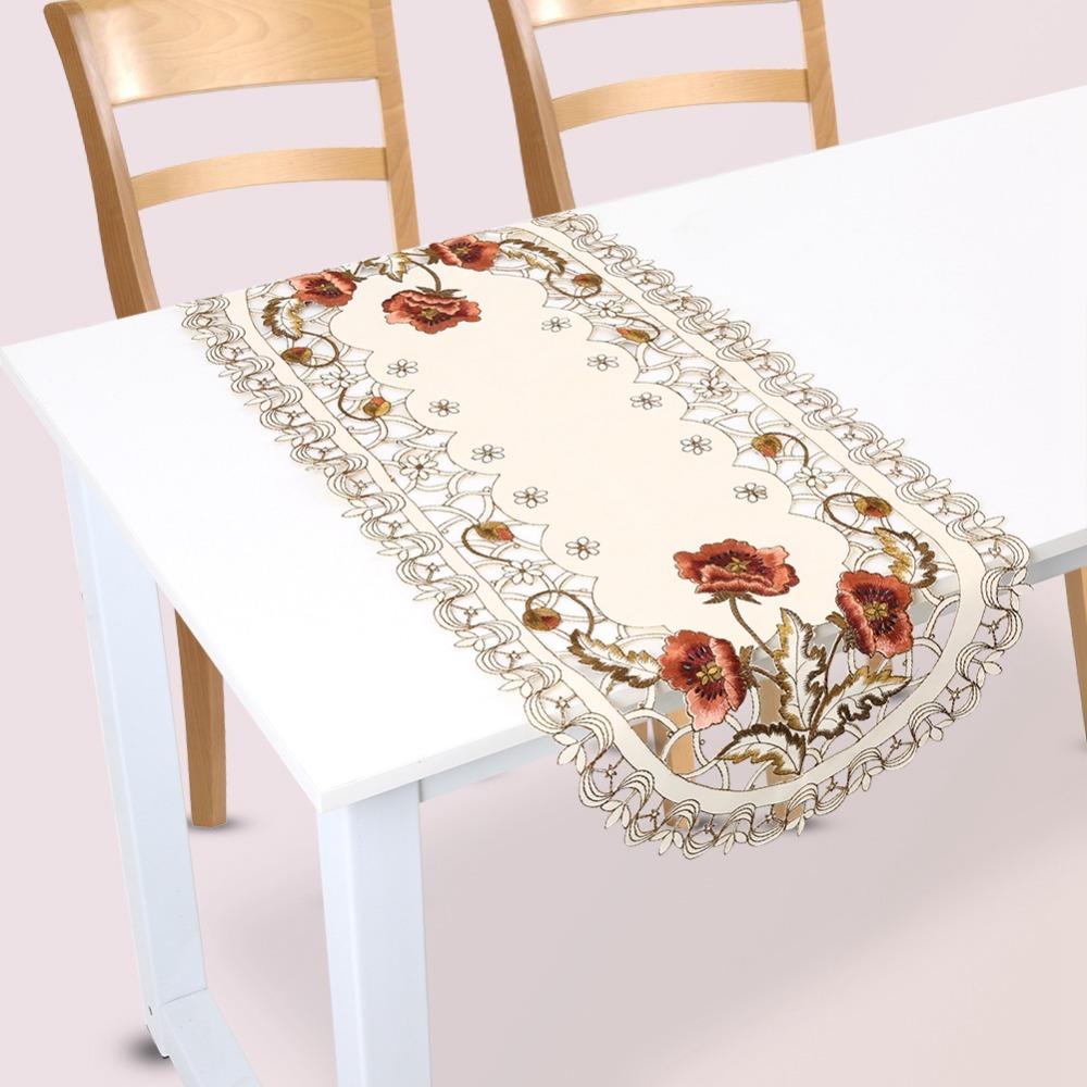 

Red Floral Flower Tablecloth Washable Lace Table Doily Holiday Decor Table Runner Restaurant Oval