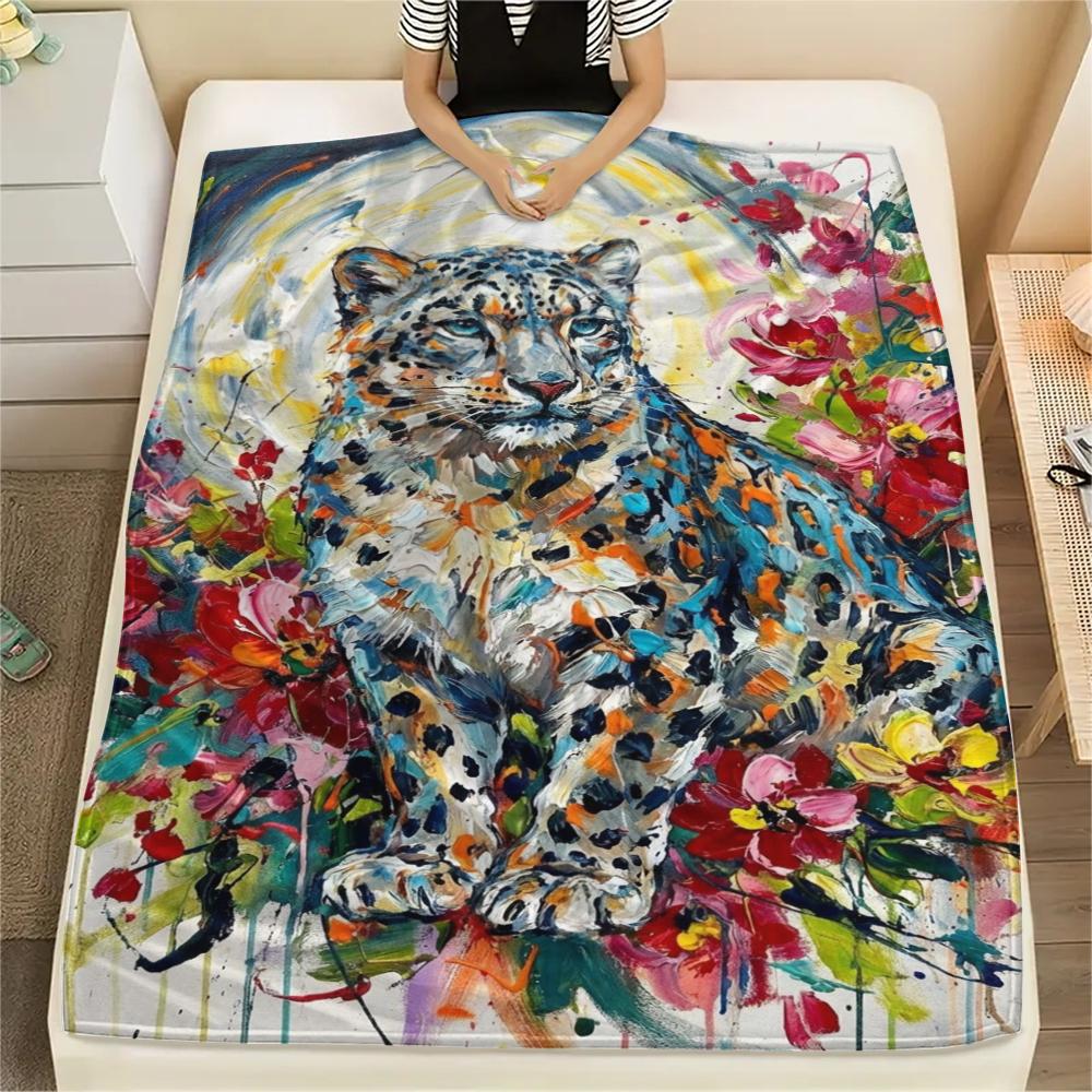 Snow Leopard Animal Print Flannel Blanket, High quality Comfortable for All Seasons, Home Decor, Warmth and Comfort, Perfect for Christmas Gifts114