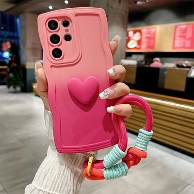 Süße Love Heart-Handgelenksgurthülle für Samsung Galaxy S23 S24 Ultra S22 S21 Plus S20 FE A54 A34 A53 A52 A14 Lanyard Gradient Cover
