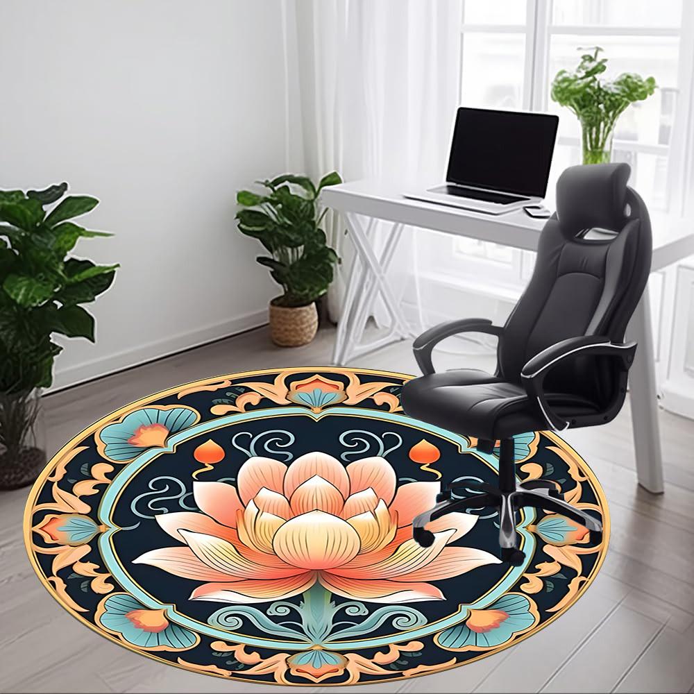 1 Stück Lotus Mandala Büro Runder Teppich, Indoor-Matte Geeignet für Büro, Unter Bürostühlen Schlafzimmer Wohnzimmer Heimdekoration, Raum Deko