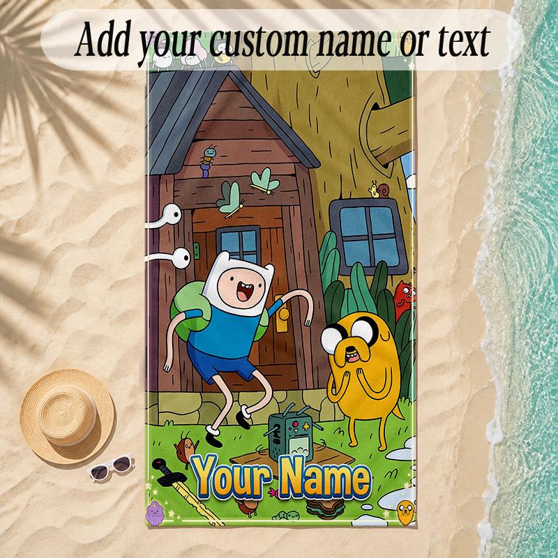 Beach TowelAdventure Time Cartoon Custom Name Text Personalized Soft Towel for Beach Pool Indoor Home Decor Gift