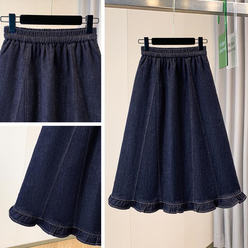 Spring/Summer Plus Size Elastic Waist Denim Skirt: Figure-Flattering, Tummy-Concealing, Fashionable Ruffle Hem for Women