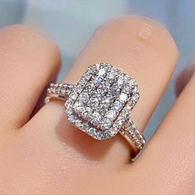 Wedding Ring for Women Simple Stylish Square Shaped Design Proposal Engagement Lover Ring Gift Trendy Jewelry