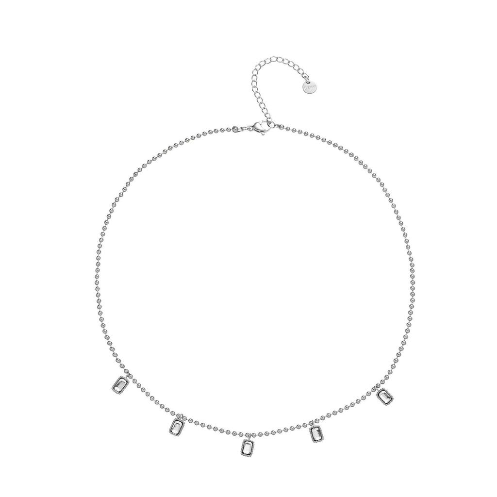 Emerald-Accented Titanium Steel Necklace - Elegant French Leaf Design