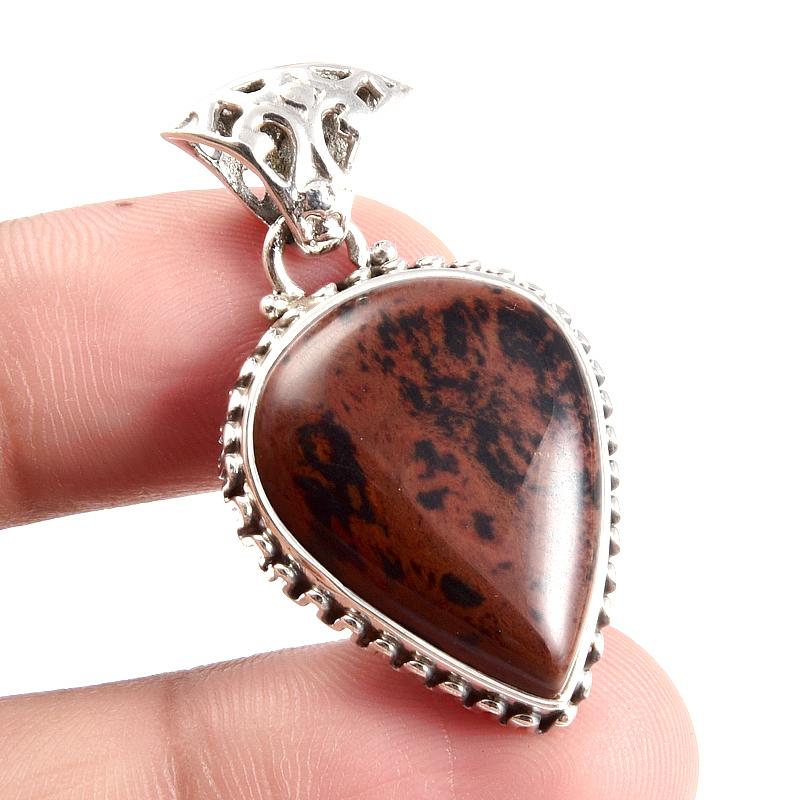 Natural Mahogany Red Obsidian 925 Solid Sterling Silver Gift Pendant 1.5" s7U65