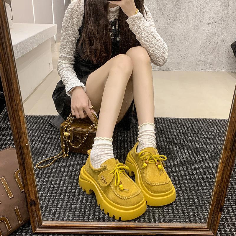 2025 Popular Retro Round Toe Lace-up Women's Shoes, British Style Platform Soles, Versatile Small Fringe Shoes, Women's Single Shoe Trend