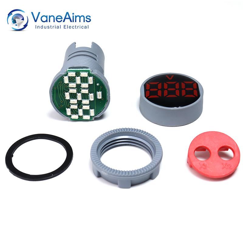 AC30-500V Voltmeter Square / Round Panel LED Digital Display Volt Meter AC 220V 22mm Opening Diameter Mini Voltage Tester Gauge