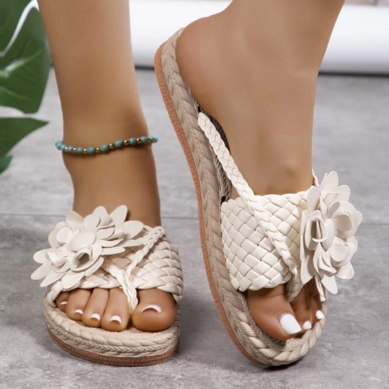 

Женские летние плетеные шлепанцы на плоской подошве большого размера 43