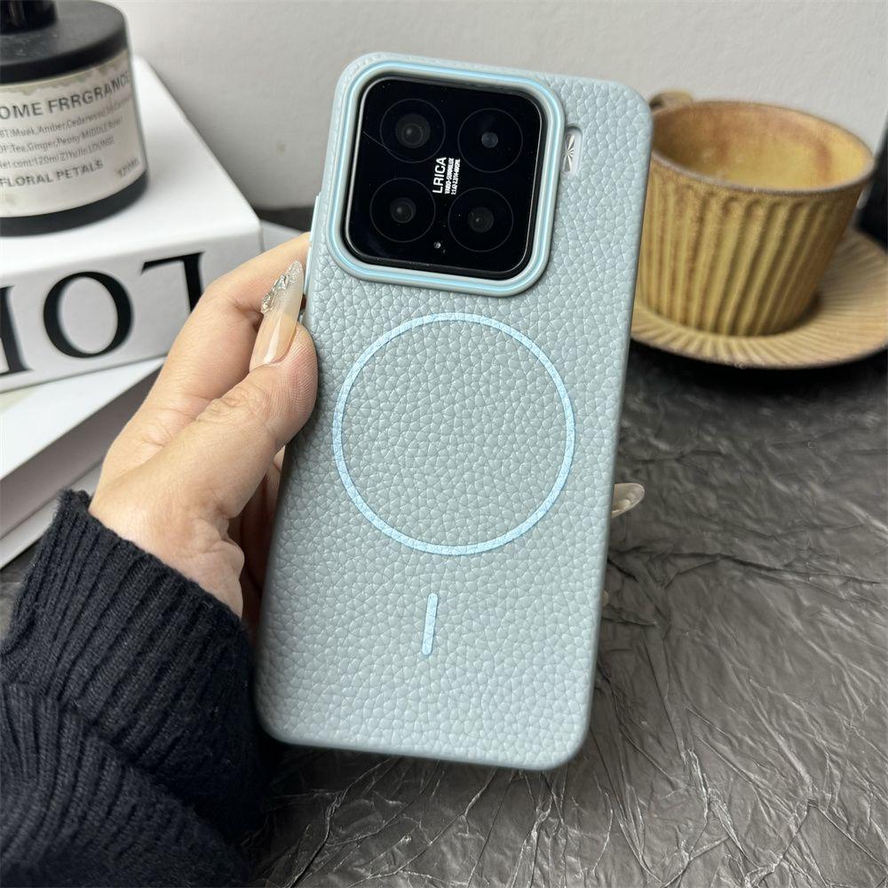Xiaomi Mi 15 Mobile Phone Case, Lychee Pattern Plain Leather 14ultra Matte Large Hole Simple 13pro Soft Anti-drop Simple