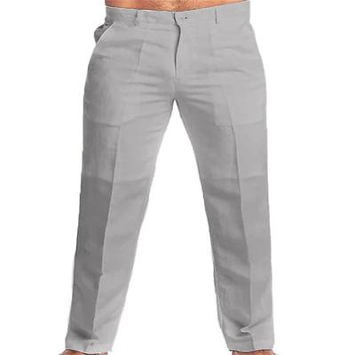 Men's New Spring and Summer Solid Colour Linen Slash Pockets Loose Casual Trousers