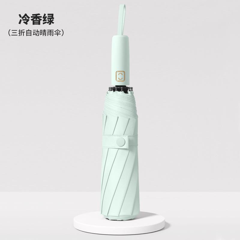 New 10 bone three fold automatic vinyl umbrella silicone with color scheme handle sunscreen UV umbrella