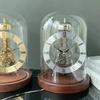 Luxury Mechanical Desk Clock with Glass Dome Black Walnut Solid Wood Base Light Home Office Decor Timepiece Ornament
