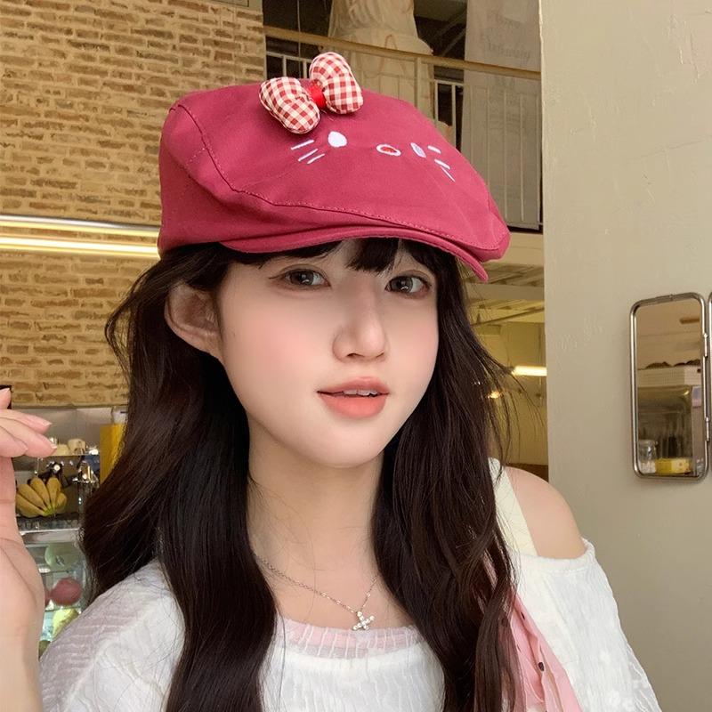 Spring and summer thin cute bow cat forward hat female Korean version versatile reverse wear forward hat show face small hat