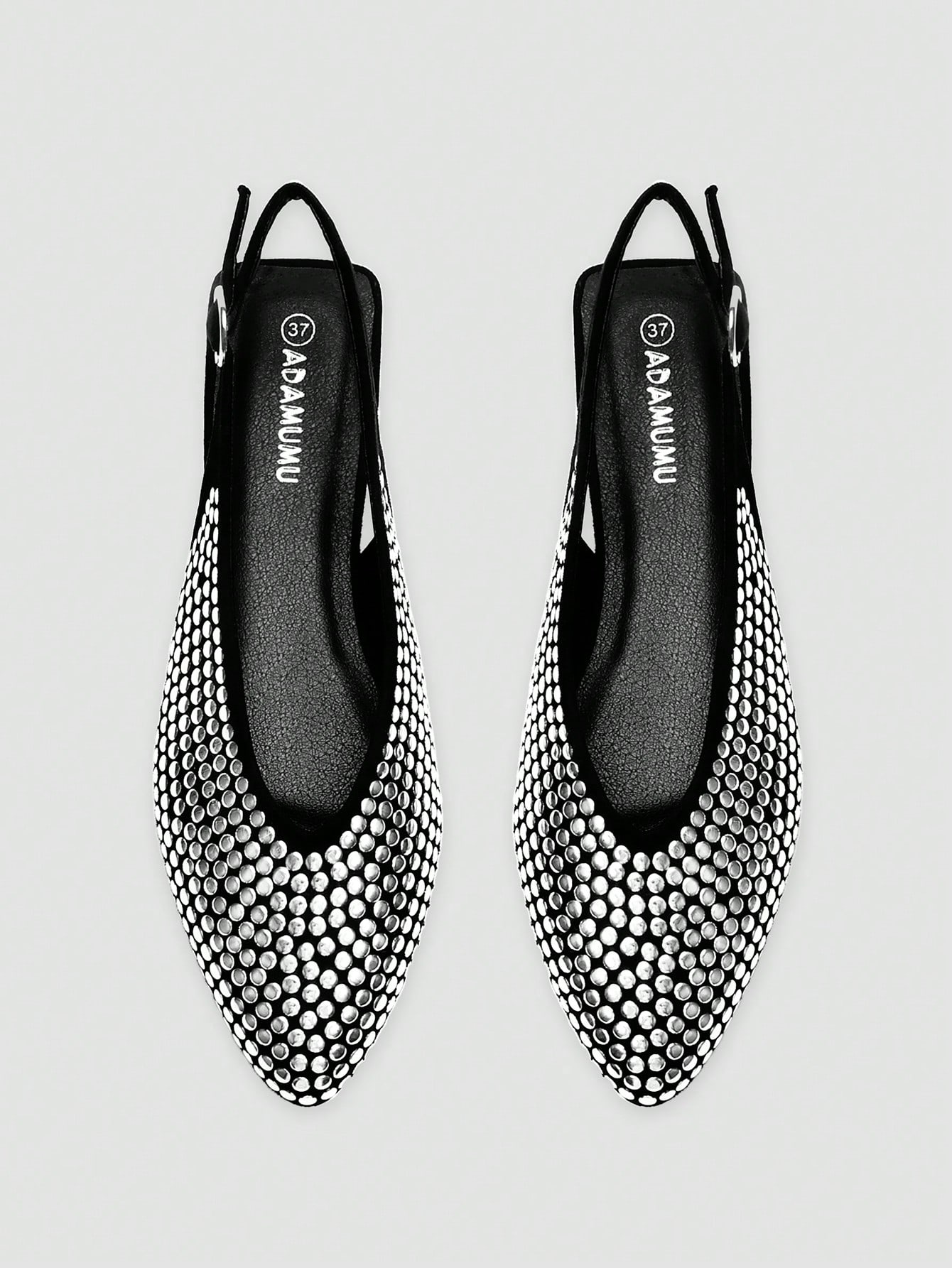 

Women s ADAMUMU Black Pointed Toe Mary Jane Flats with Gold Sequin Embellishments & Slingback Buckle Design 36 чорний