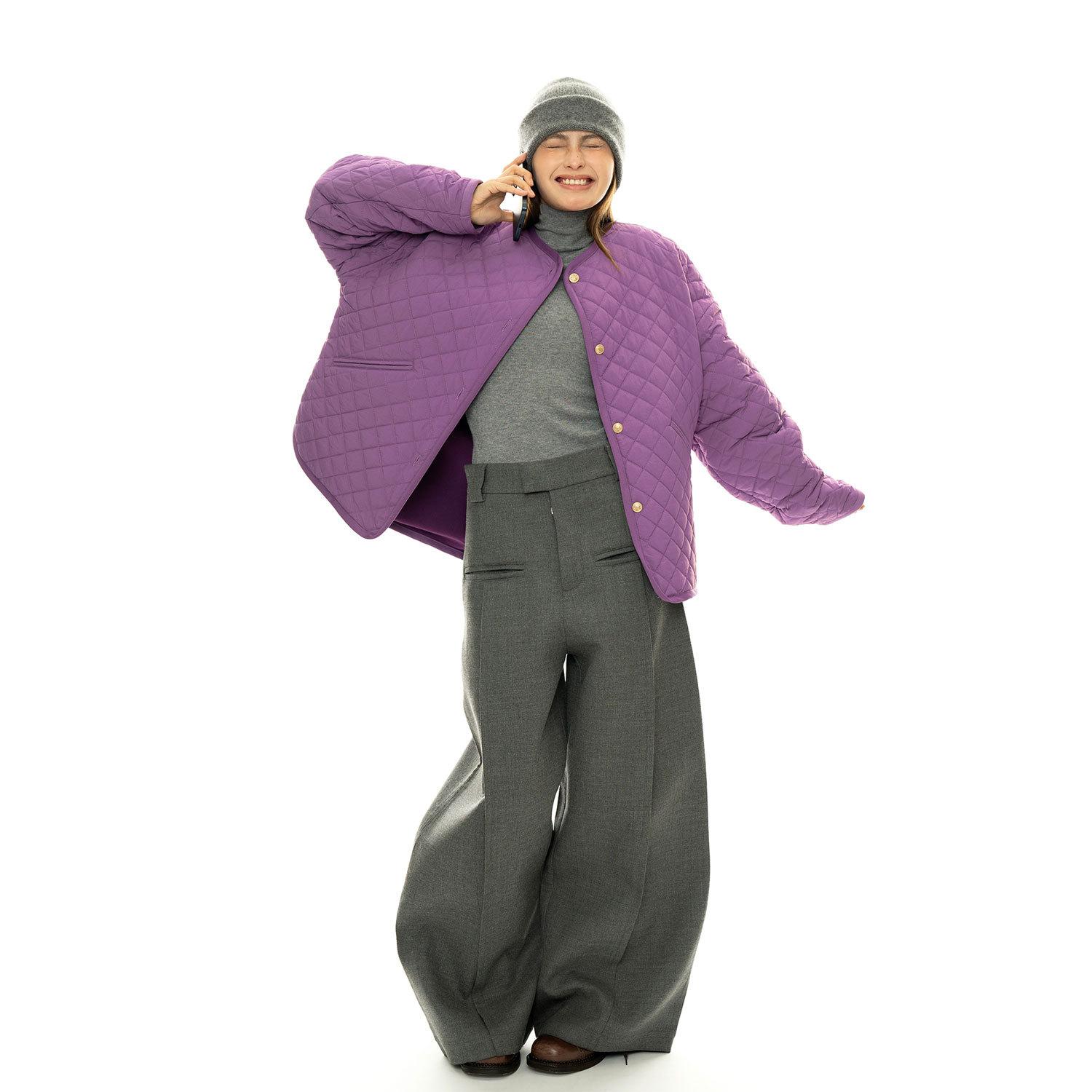 

Johnature Корейский ретро круглый вырез тонкий хлопковый одежда куртки осень зима повседневные теплые свободные женские пальто M фиолетовый