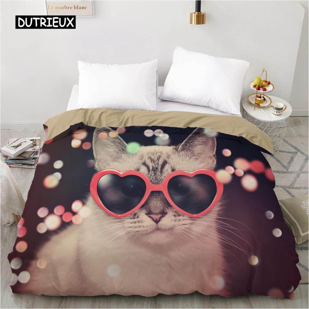 3D Cat White Duvet Cover Comfortable Case Luxury Pet Theme Cute Cat Animals Quilt Cover for Children Women Bedroom Decorations