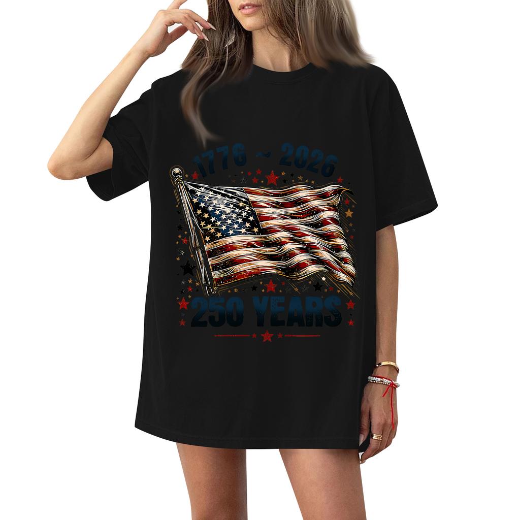 Women's Fashionable Casual Short-Sleeve Neck Printed T-Shirt for the 250th Anniversary of the Founding of the United States
