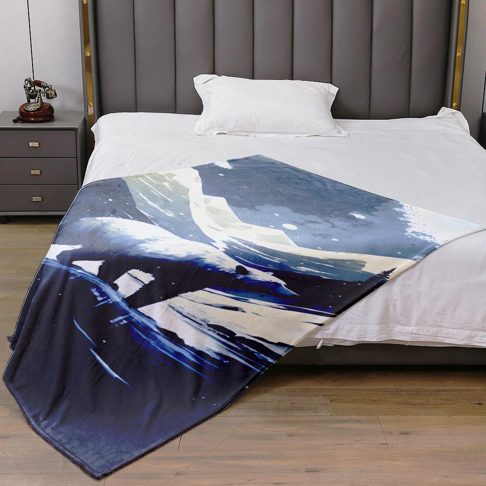 1pc Arctic Bear & Snowy Mountain Landscape Fleece Throw Blanket – Plush, Large Arctic-Themed Decor for Home, Sofa, Car, and Offi