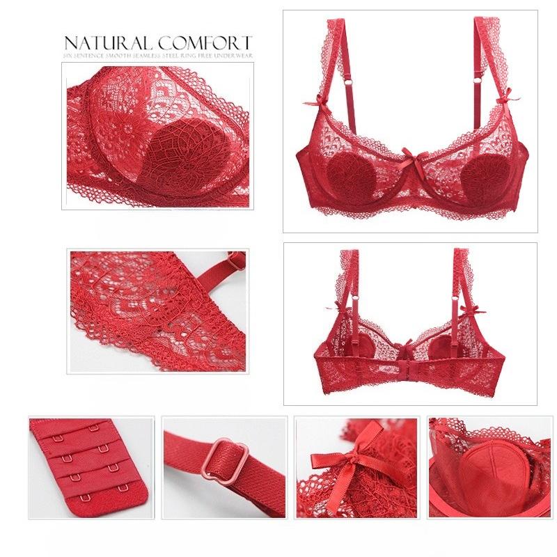 Europäisches und Amerikanisches Stil Dessous-Set mit Sexy Spitze Durchsichtiger Slip und Ein Push-up-BH zur Betonung Großer Brüste