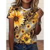Women's Fashion Oil Floral Pattern Fashion Short Sleeve Round Neck Top Casual