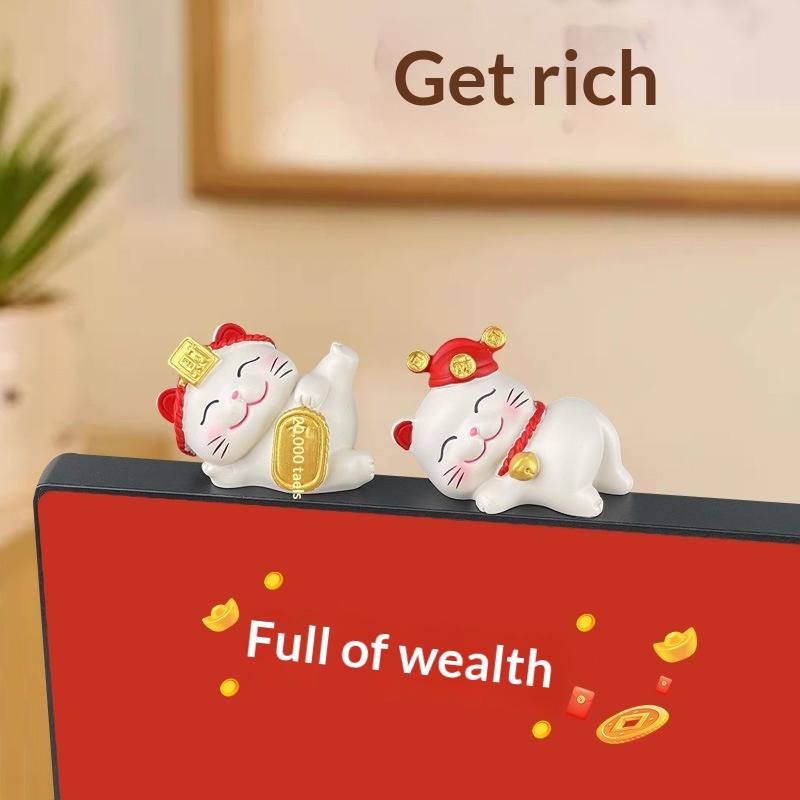 Cute Lucky Cat Sculpture, Wealthy Office Table Ornament, Suitable for Gaming Space & Car, Chinese New Year Gift, 1/2/4Pcs