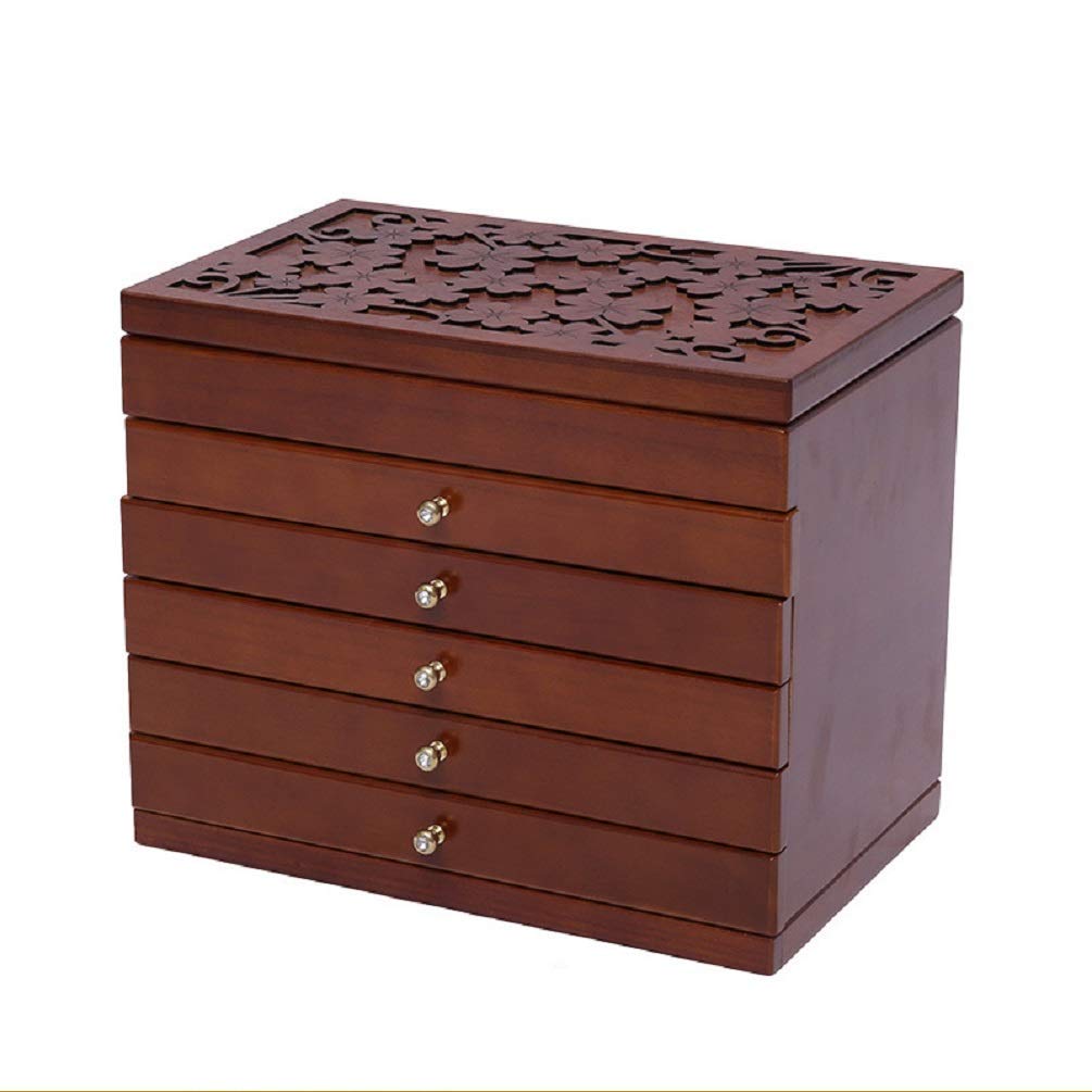 Anberotta Jewelry Box, Accessories, Cosmetics, Makeup, Small Item Storage Case, Multi-Purpose Storage Box with Mirror, Treasure Chest, AT19 (Brown)