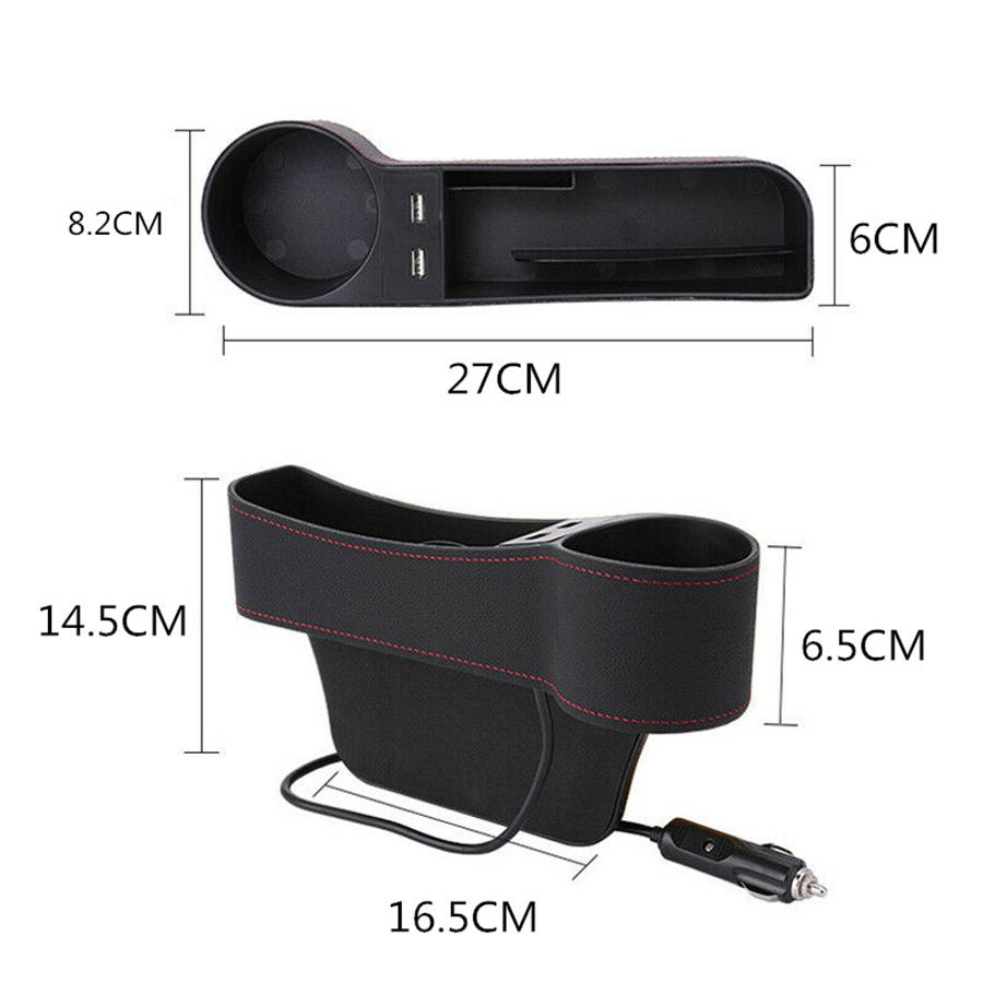 Upgrade Storage Box Car Seat Gap Organizer Pocket PU Leather Auto Seat Side Slit Accessories With 12/24V Cigarette Lighter Drive