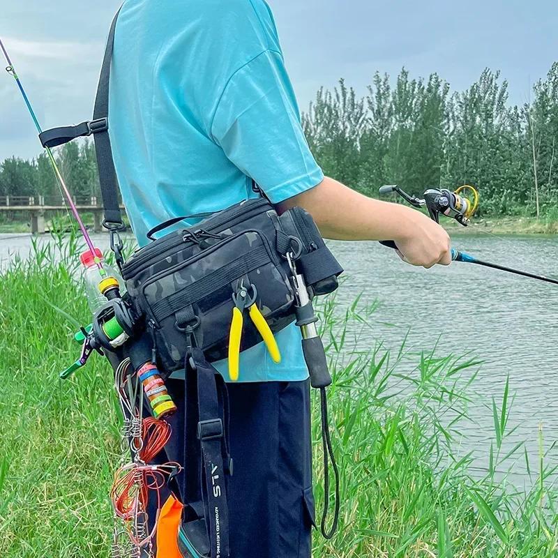 Multi-pocket Thickened Fishing Gear Shoulder Bag Portable Fishing Rod Holder Bait Line Box Storage Outdoor Sports Bag Angling