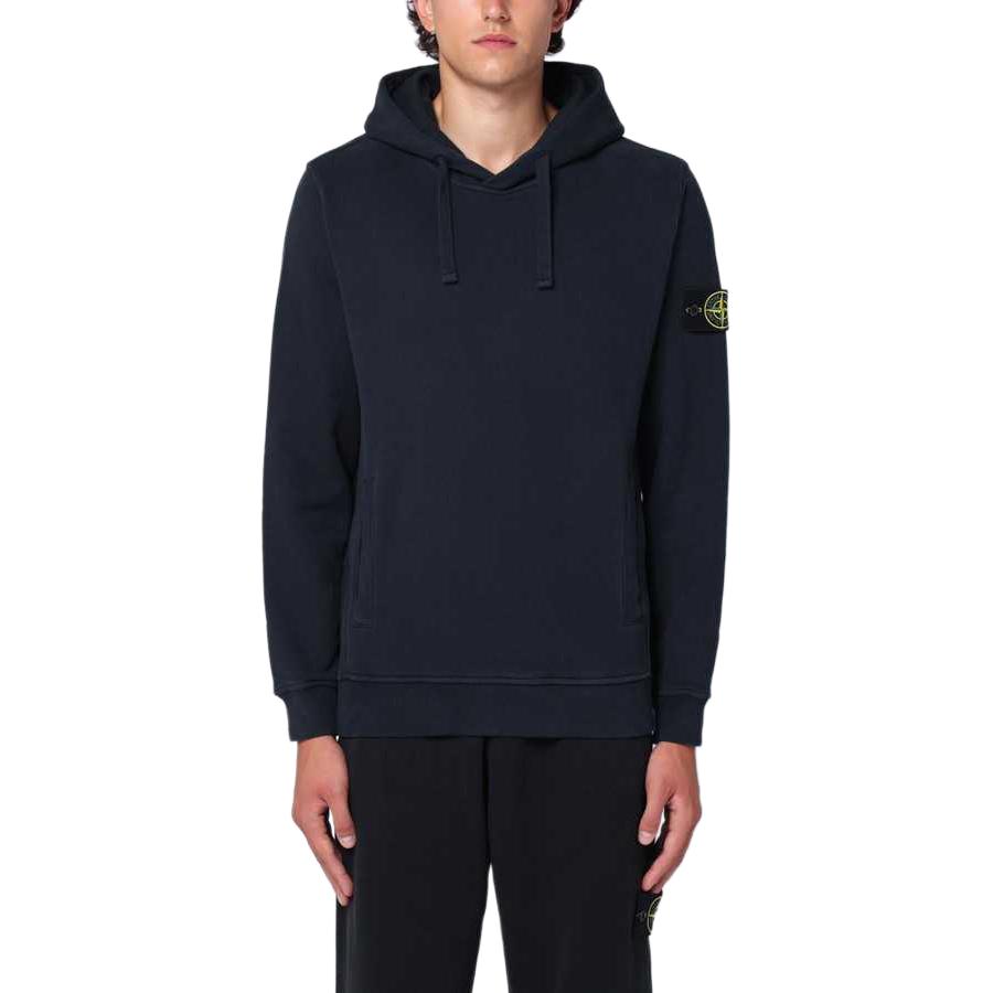Stone Island FW24 Solid Color Drawstring Hooded Logo Print Pullover Long Sleeve Sweater Men sweater Navy-Blue 811560820-V0020