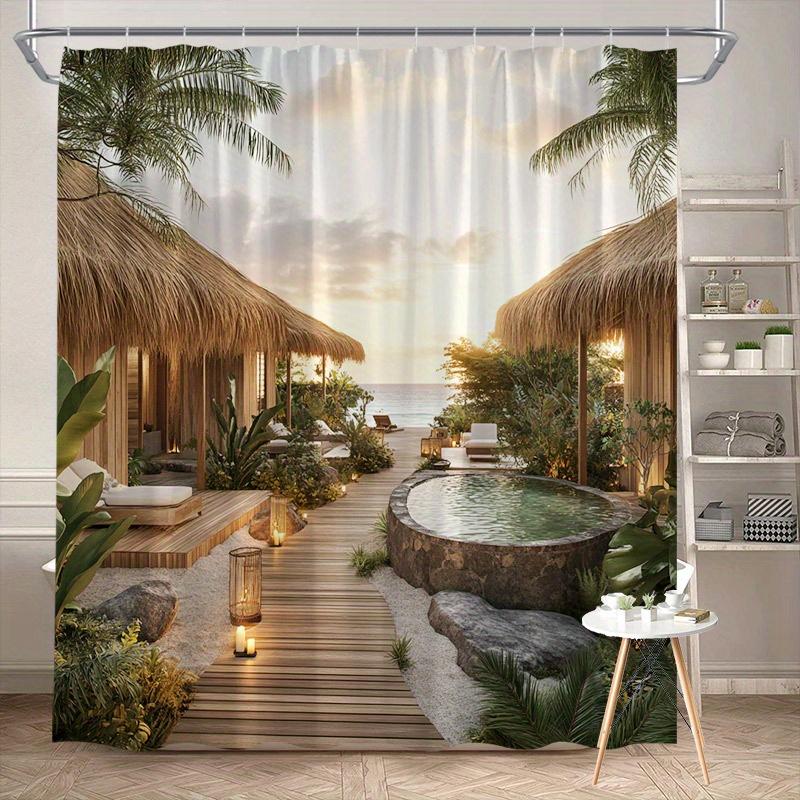

Waterproof Shower Curtain With Atropical Paradise Scene For An Exotic And Relaxing Bathroom Experience Bringing The Beach To Y 90x180cm